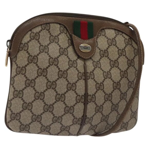 GUCCI GG Supreme Web Sherry Line Bag PVC Beige Gold - Picture 1 of 16